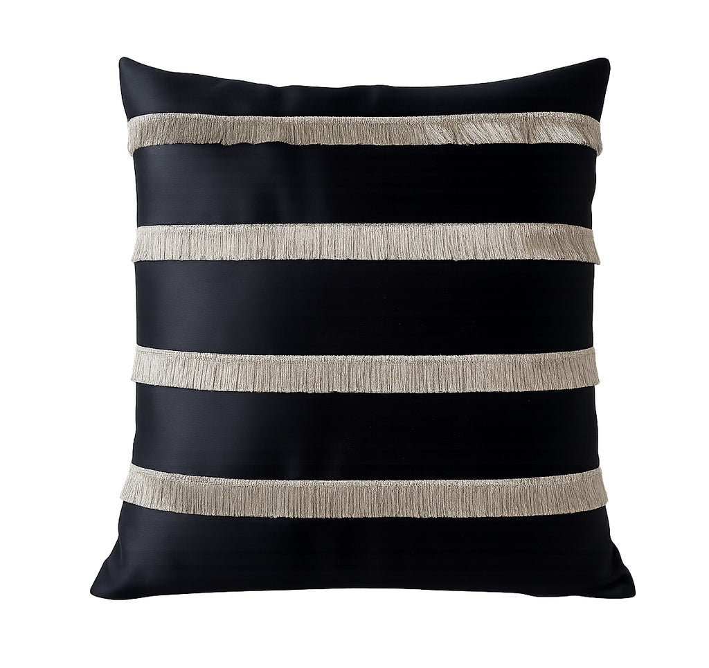 Creemoda Black Satin Cushion Cover with Golden Flare Ribbon  16 X 16 Inch