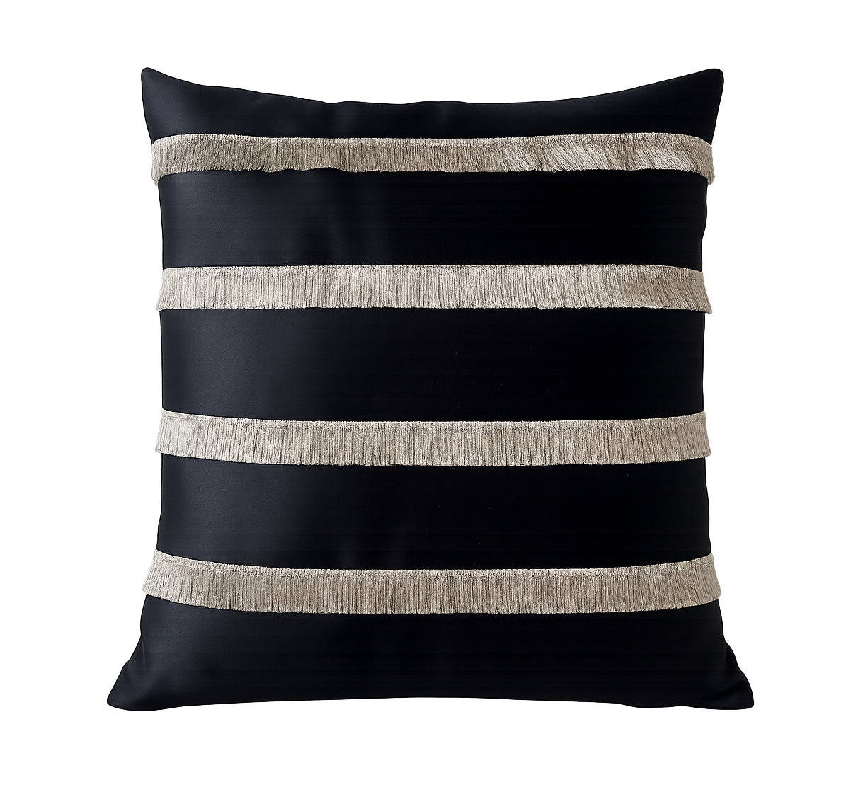 Creemoda Black Satin Cushion Cover with Golden Flare Ribbon  16 X 16 Inch