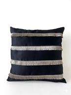 Creemoda Black Satin Cushion Cover with Golden Flare Ribbon  16 X 16 Inch