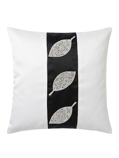 Creemoda Luxury Satin Handcrafted Leaf Design Cushion Cover – 16x16 Inch