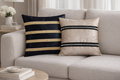 Set of 2 Black and Beige Satin Cushion Cover with Fringe and Lace– 16x16 Modern Home Decor