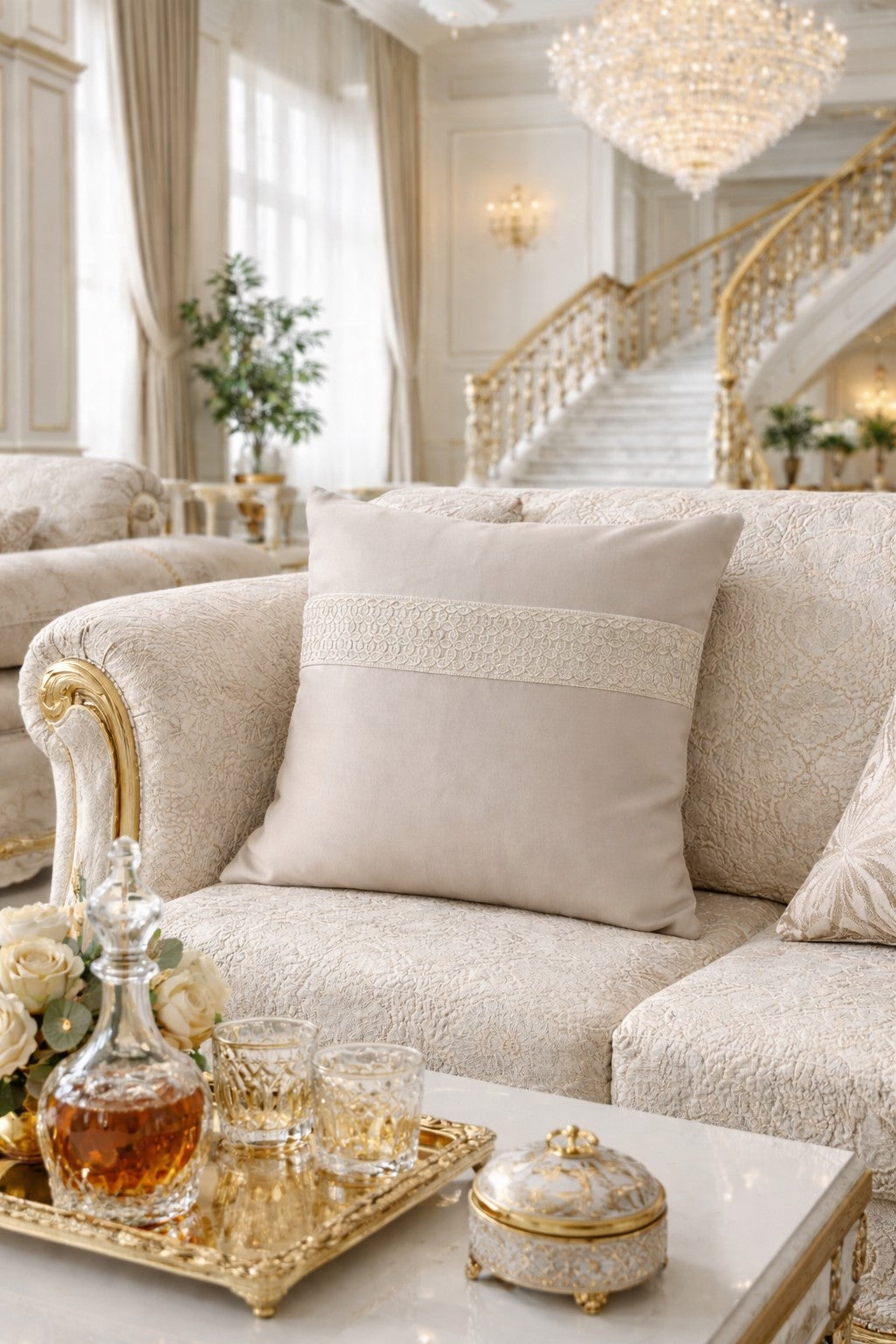 Creemoda Satin Cushion Cover with Embroidered Lace – 16x16 Inch Elegant Decorative Pillow