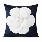Creemoda Black Satin Cushion Cover with 3D White Flower & Stone Detail – 16x16 Inch Luxury Decorative Pillow