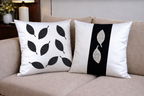 Creemoda White Satin Set of 2 Cushion Cover 16 x 16 Inch  With Handmade Sparkling Bead Leaf