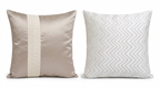 Set of 2 Beige Satin Cushion Covers Set | Gold Chevron Modern Luxury Home Decor (16x16)