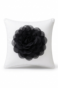 White Satin Cushion Cover with organza flower 16 X 16 Inch
