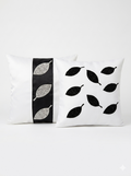 Creemoda White Satin Set of 2 Cushion Cover 16 x 16 Inch  With Handmade Sparkling Bead Leaf