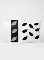 Creemoda White Satin Set of 2 Cushion Cover 16 x 16 Inch  With Handmade Sparkling Bead Leaf