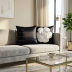 Creemoda Set of 2 Black Satin Cushion Cover 16 X 16 Inch with White 3D Flower and Stone Studded