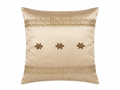 Creemoda Beige Satin Decorative Cushion 16x16in Luxury Pillow with with Golden Lace and Buti Flower