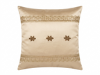 Creemoda Beige Satin Decorative Cushion 16x16in Luxury Pillow with with Golden Lace and Buti Flower