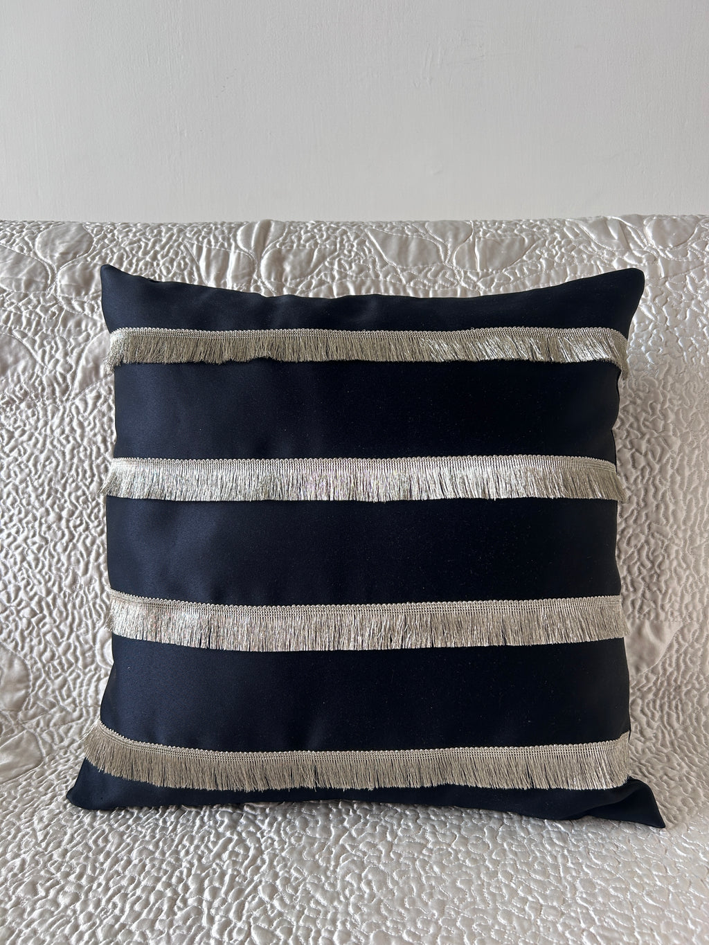 Creemoda Black Satin Cushion Cover with Golden Flare Ribbon  16 X 16 Inch