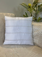 Creemoda White Satin Cushion Cover with Silver Stripe Stone Detail – 16x16 Inch Luxury Decorative Pillow