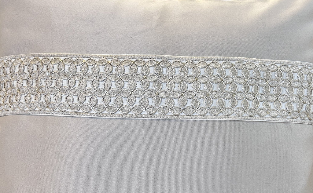 Creemoda Satin Cushion Cover with Embroidered Lace – 16x16 Inch Elegant Decorative Pillow