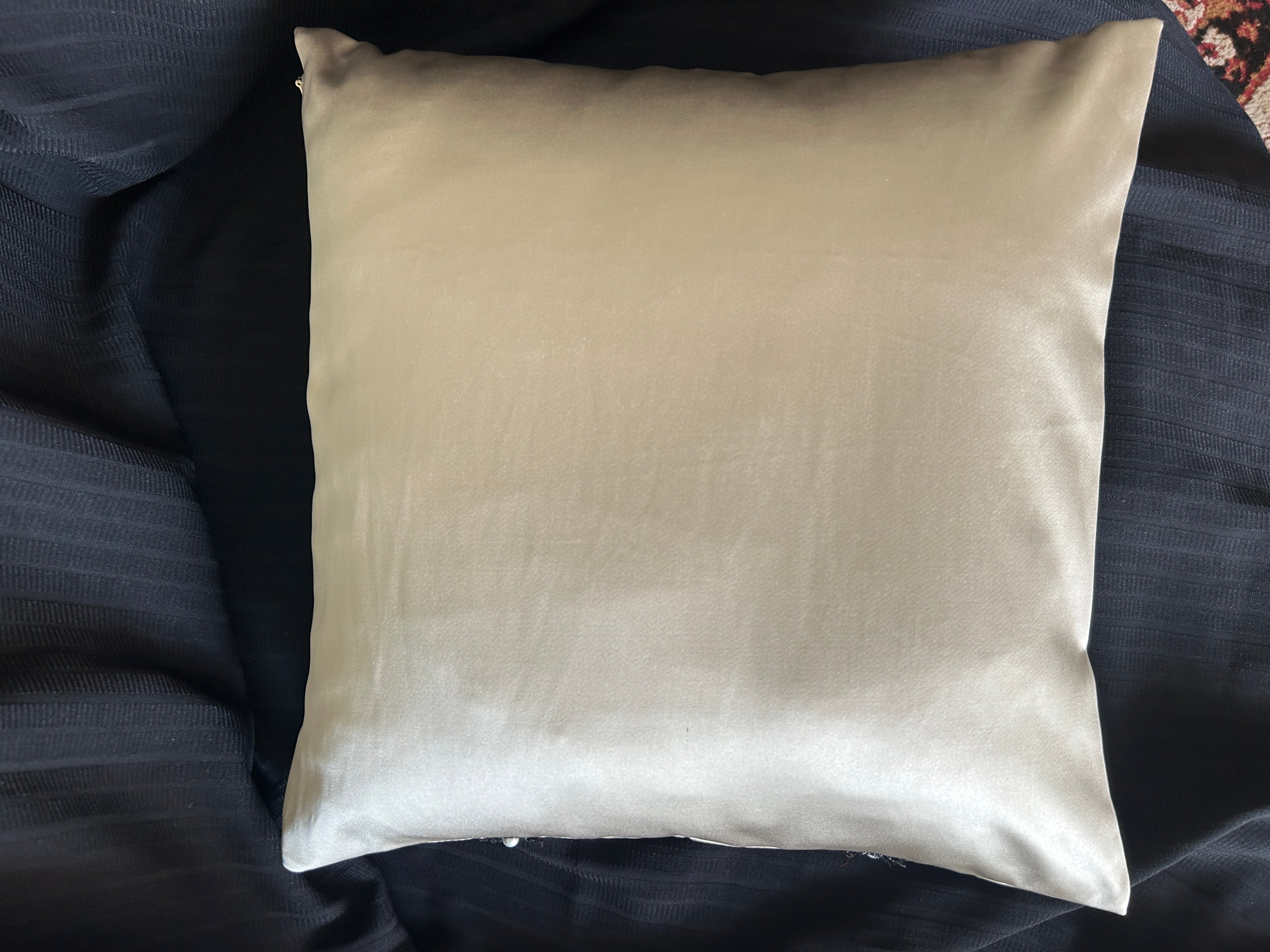 Creemoda Luxury Satin Lace & Pearl Cushion Cover – Beige Designer Pillow – 16x16 Inch
