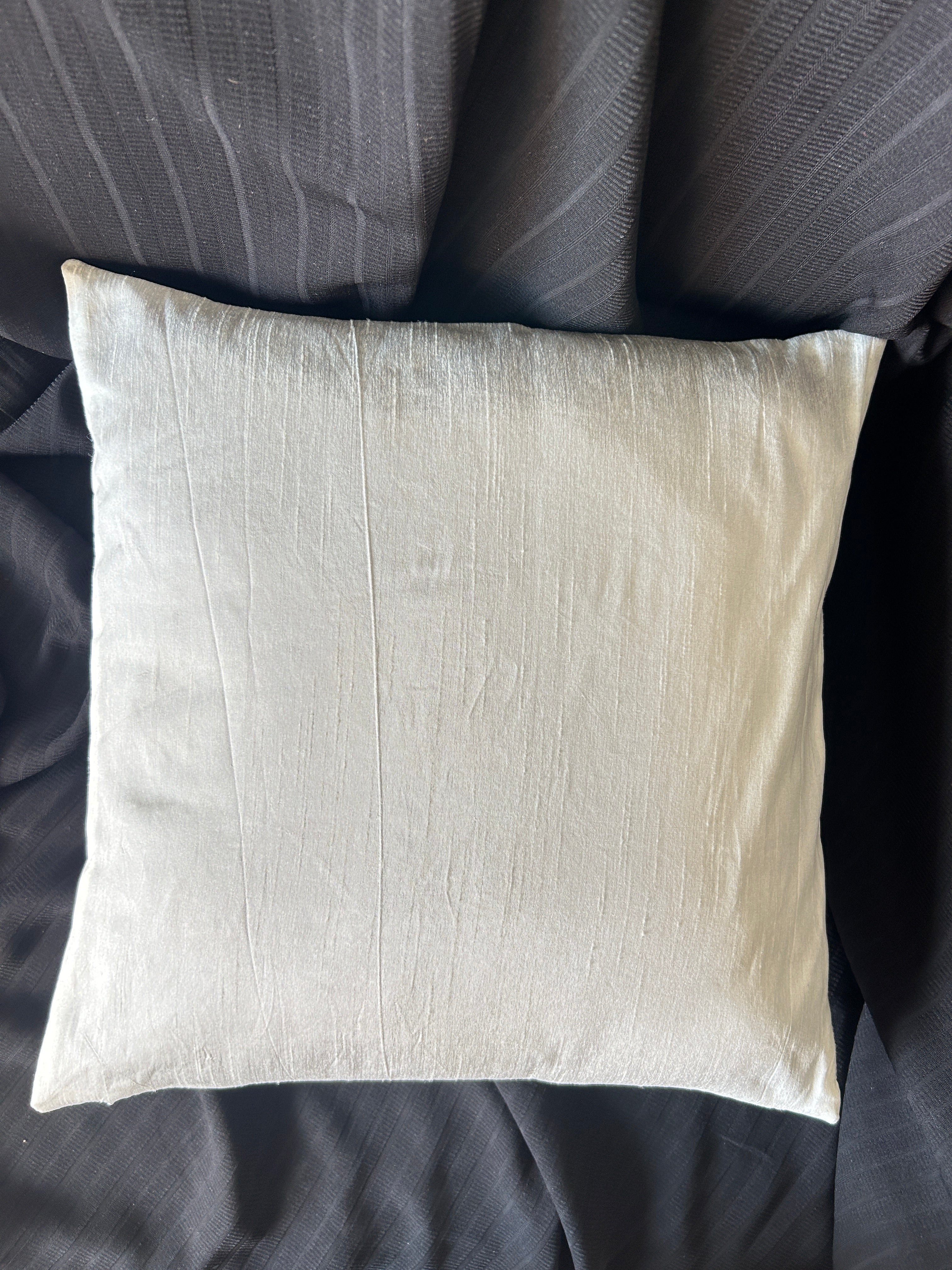 White Satin Cushion Cover with organza flower 16 X 16 Inch