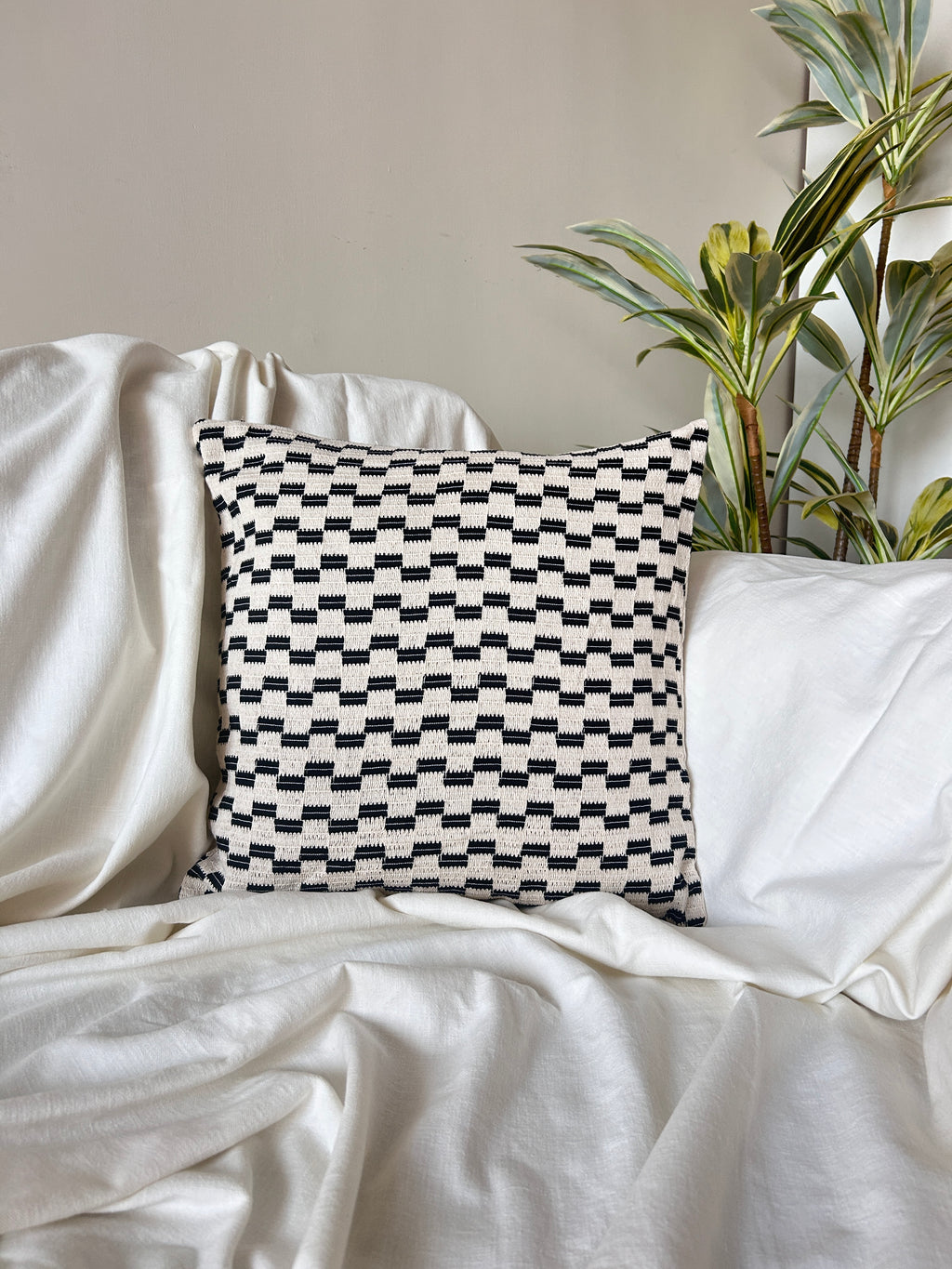 Creemoda Beige Handloomed Cotton Cushion Cover | 16 X 16 Inch