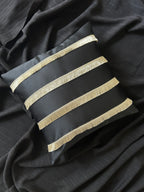 Creemoda Black Satin Cushion Cover with Golden Flare Ribbon  16 X 16 Inch