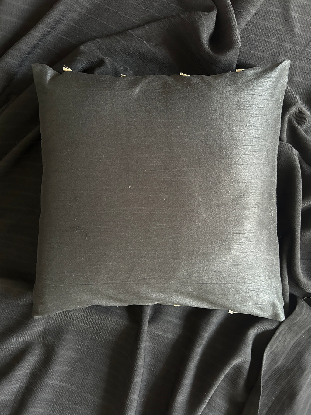 Creemoda Black Satin Cushion Cover with Golden Flare Ribbon  16 X 16 Inch