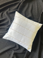 Creemoda White Satin Cushion Cover with Silver Stripe Stone Detail – 16x16 Inch Luxury Decorative Pillow
