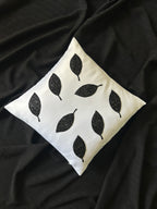 Creemoda White Satin Cushion Cover with Handmade 8 Cut Dana Sparkling Beaded Leaf 16 X 16 Inch