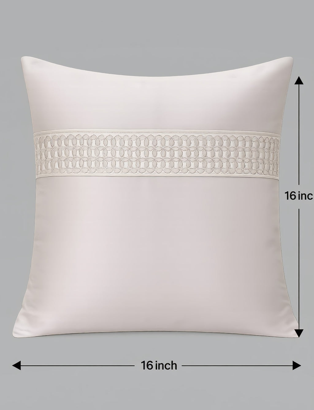Creemoda Satin Cushion Cover with Embroidered Lace – 16x16 Inch Elegant Decorative Pillow