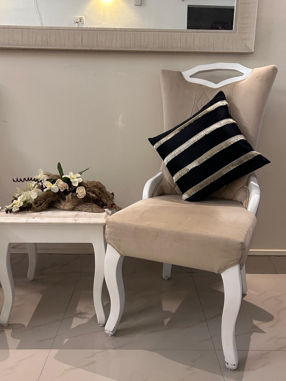 Creemoda Black Satin Cushion Cover with Golden Flare Ribbon  16 X 16 Inch