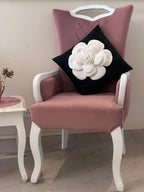 Creemoda Set of 2 Black Satin Cushion Cover 16 X 16 Inch with White 3D Flower and Stone Studded