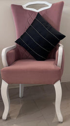 Creemoda Black Satin Cushion Cover with Silver Stripe Stone Detail – 16x16 Inch Luxury Decorative Pillow