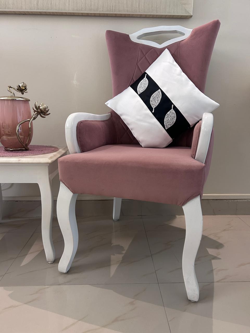 Creemoda White Satin Set of 2 Cushion Cover 16 x 16 Inch  With Handmade Sparkling Bead Leaf