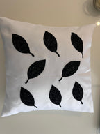 Creemoda White Satin Set of 2 Cushion Cover 16 x 16 Inch  With Handmade Sparkling Bead Leaf