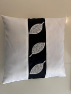 Creemoda White Satin Set of 2 Cushion Cover 16 x 16 Inch  With Handmade Sparkling Bead Leaf