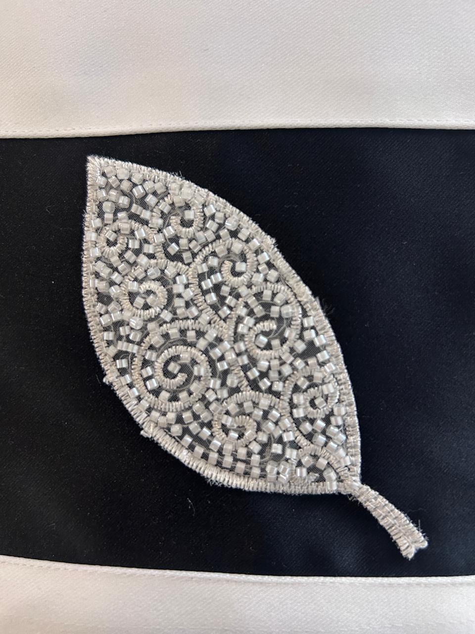 Creemoda White Satin Set of 2 Cushion Cover 16 x 16 Inch  With Handmade Sparkling Bead Leaf