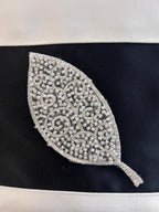Creemoda White Satin Set of 2 Cushion Cover 16 x 16 Inch  With Handmade Sparkling Bead Leaf