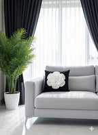 Creemoda Black Satin Cushion Cover with 3D White Flower & Stone Detail – 16x16 Inch Luxury Decorative Pillow
