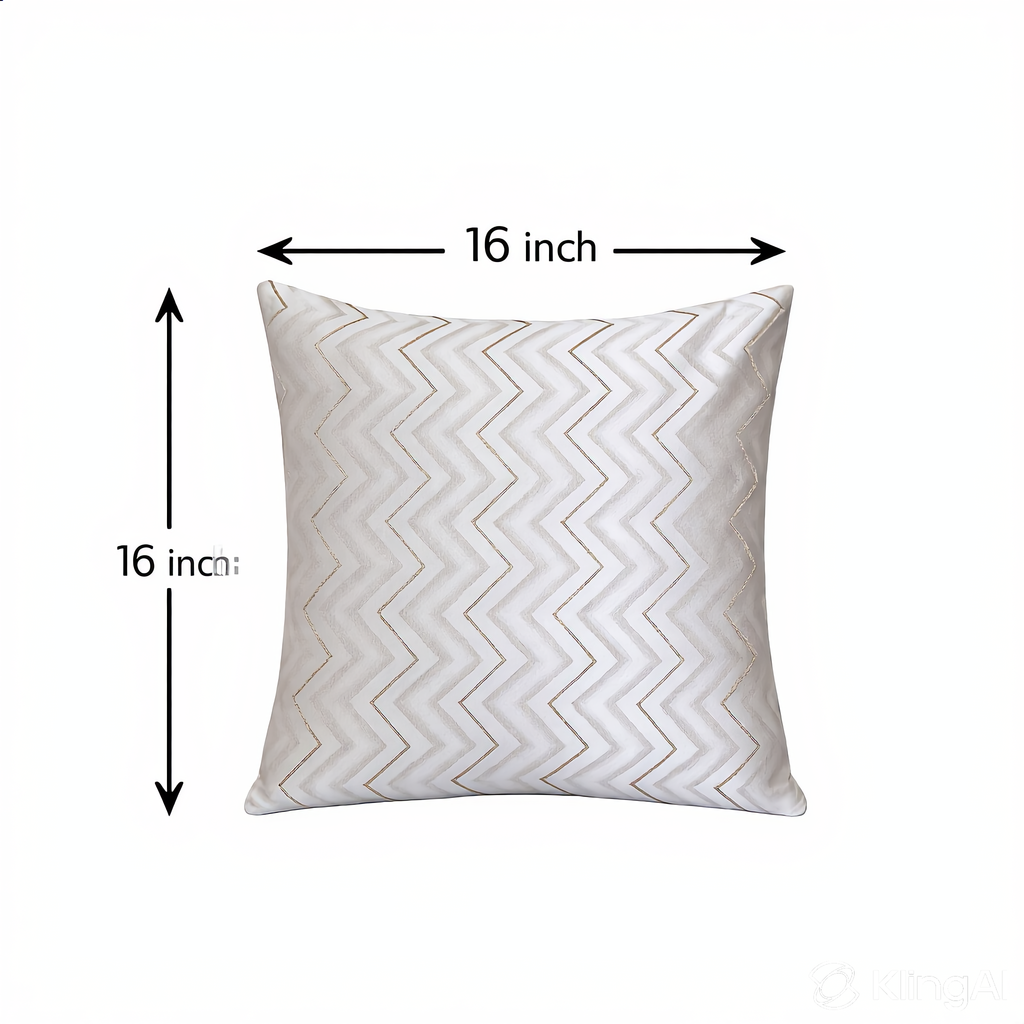 Creemoda Abstract Pattern Cushion Cover with Gold Zigzag Design – 16x16 Inch Luxury Decorative Pillow
