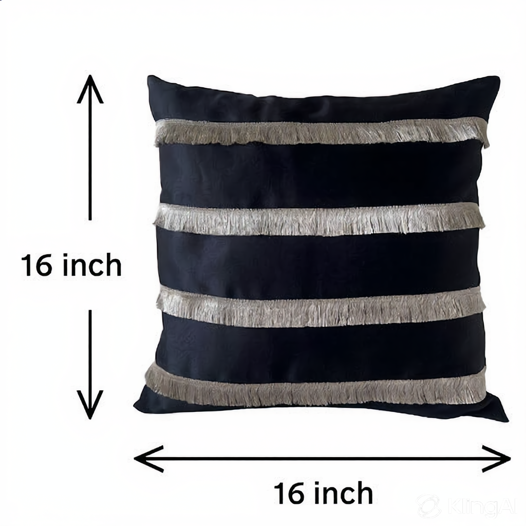Creemoda Black Satin Cushion Cover with Golden Flare Ribbon  16 X 16 Inch