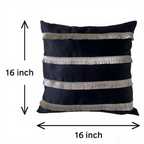 Creemoda Black Satin Cushion Cover with Golden Flare Ribbon  16 X 16 Inch