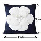 Creemoda Black Satin Cushion Cover with 3D White Flower & Stone Detail – 16x16 Inch Luxury Decorative Pillow