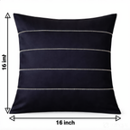 Creemoda Black Satin Cushion Cover with Silver Stripe Stone Detail – 16x16 Inch Luxury Decorative Pillow