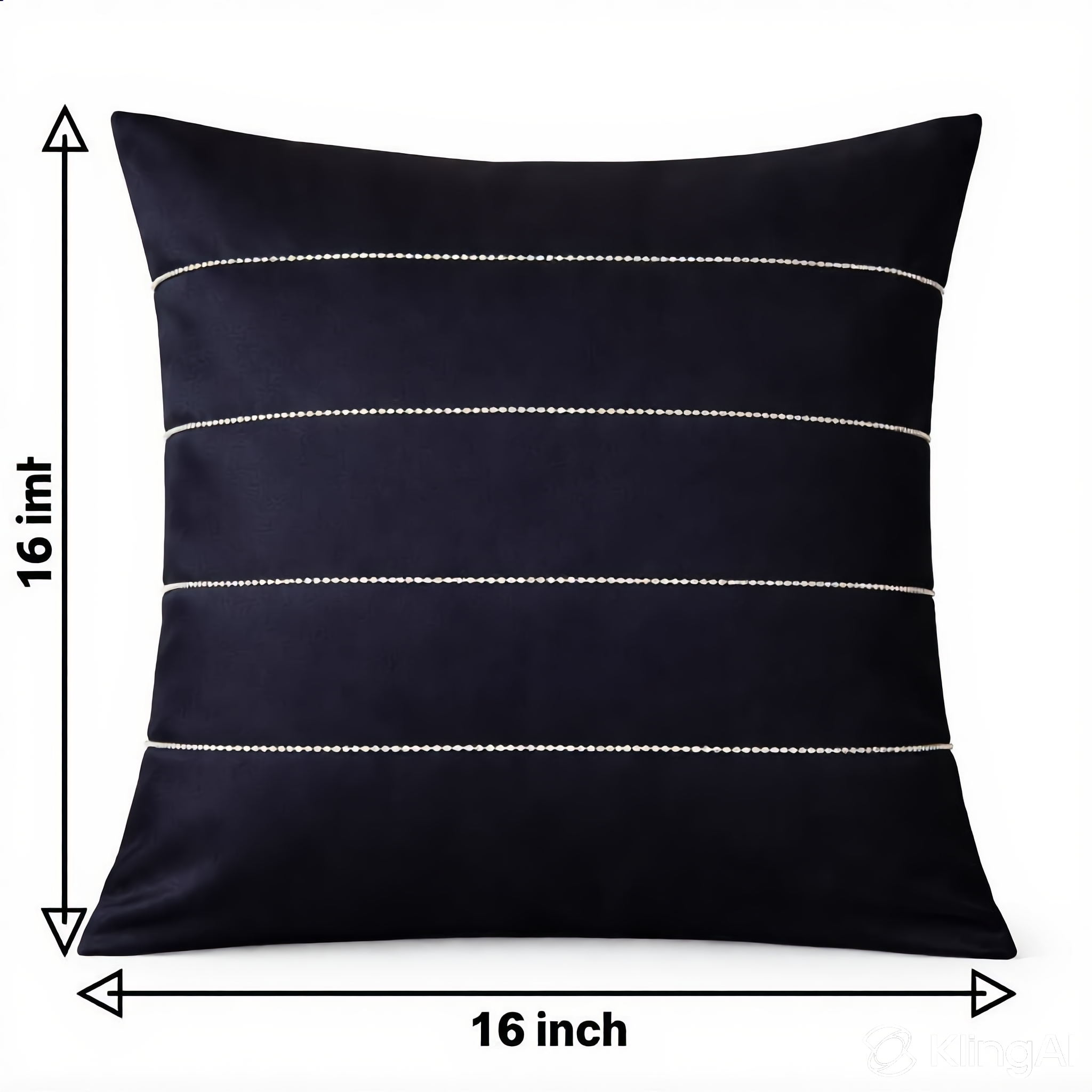 Creemoda Black Satin Cushion Cover with Silver Stripe Stone Detail – 16x16 Inch Luxury Decorative Pillow