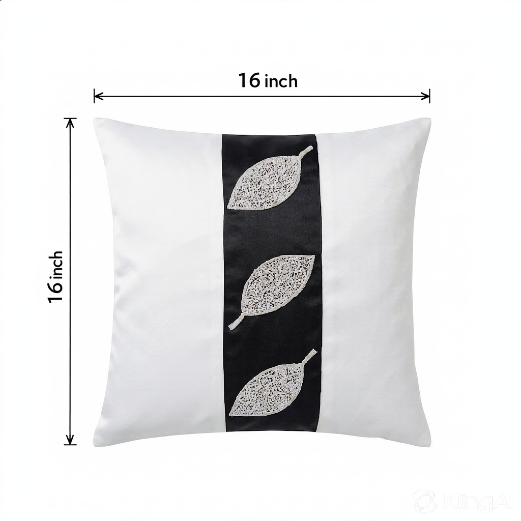 Creemoda Luxury Satin Handcrafted Leaf Design Cushion Cover – 16x16 Inch