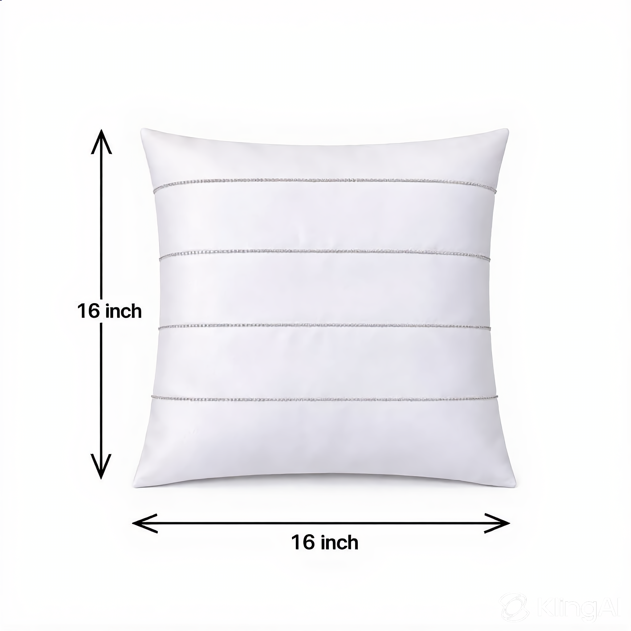 Creemoda White Satin Cushion Cover with Silver Stripe Stone Detail – 16x16 Inch Luxury Decorative Pillow