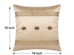 Creemoda Beige Satin Decorative Cushion 16x16in Luxury Pillow with with Golden Lace and Buti Flower