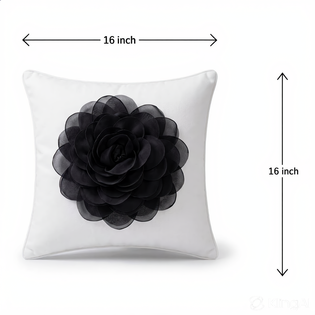 White Satin Cushion Cover with organza flower 16 X 16 Inch