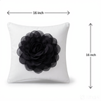 White Satin Cushion Cover with organza flower 16 X 16 Inch