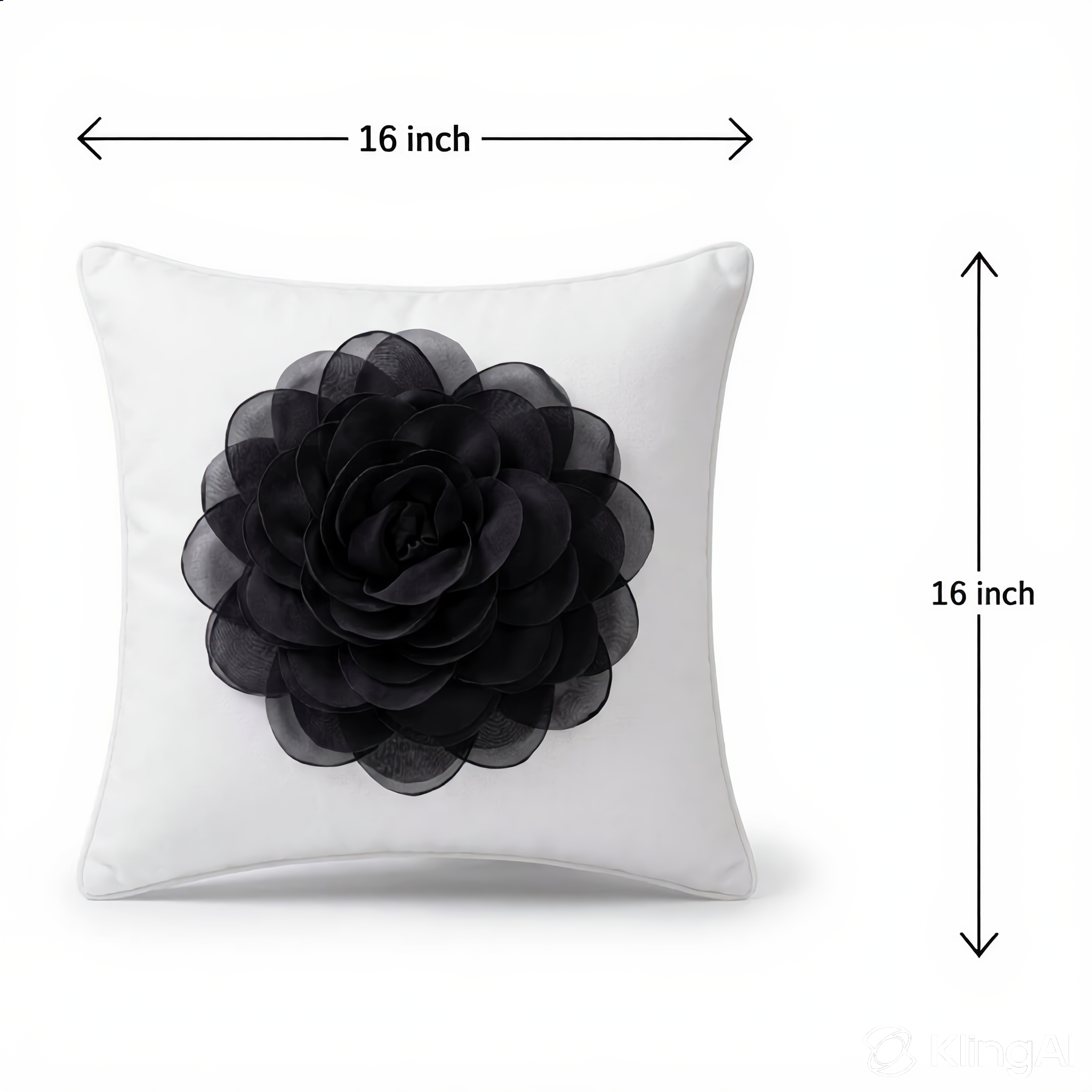 White Satin Cushion Cover with organza flower 16 X 16 Inch