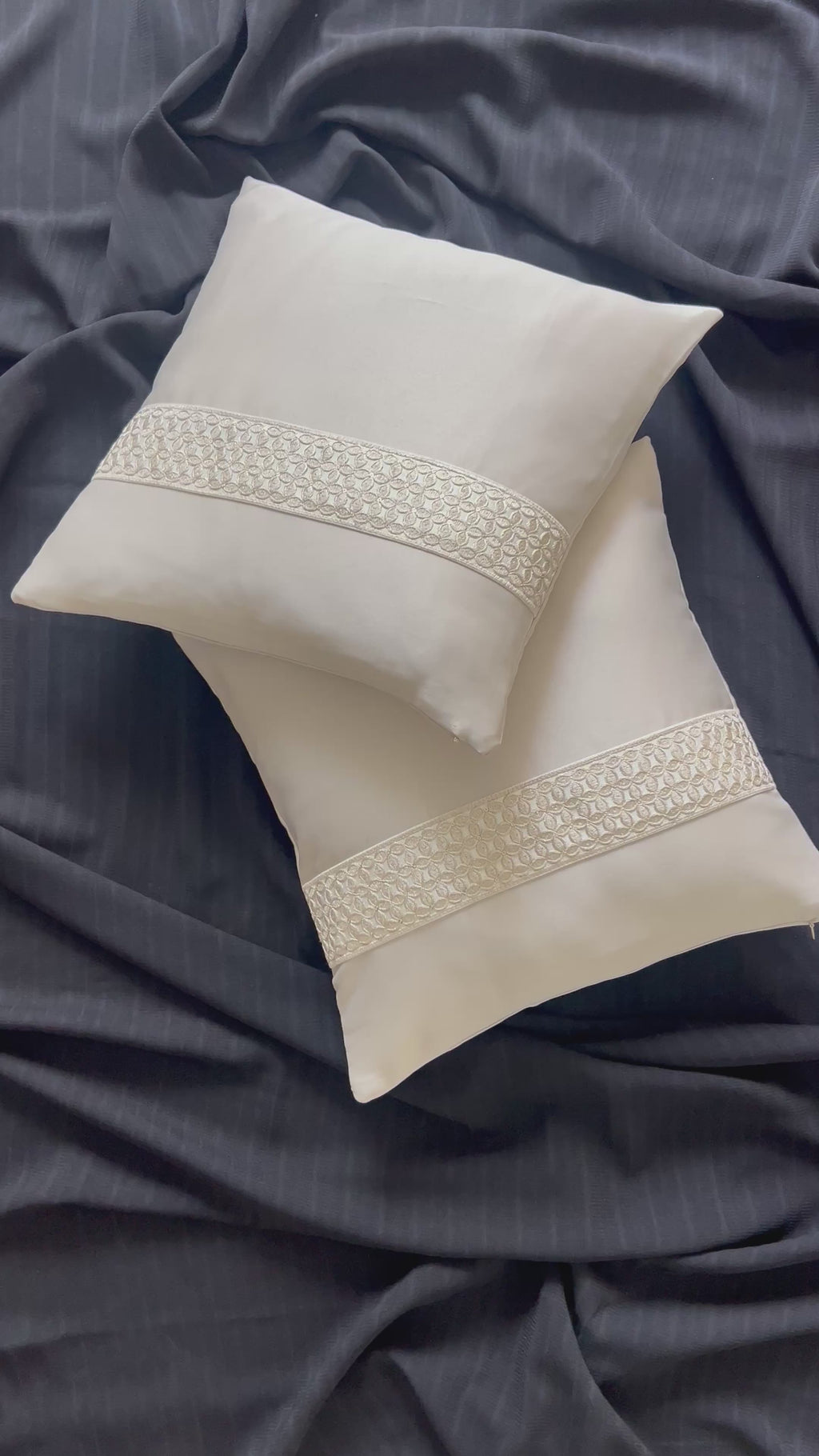 Creemoda Satin Cushion Cover with Embroidered Lace – 16x16 Inch Elegant Decorative Pillow