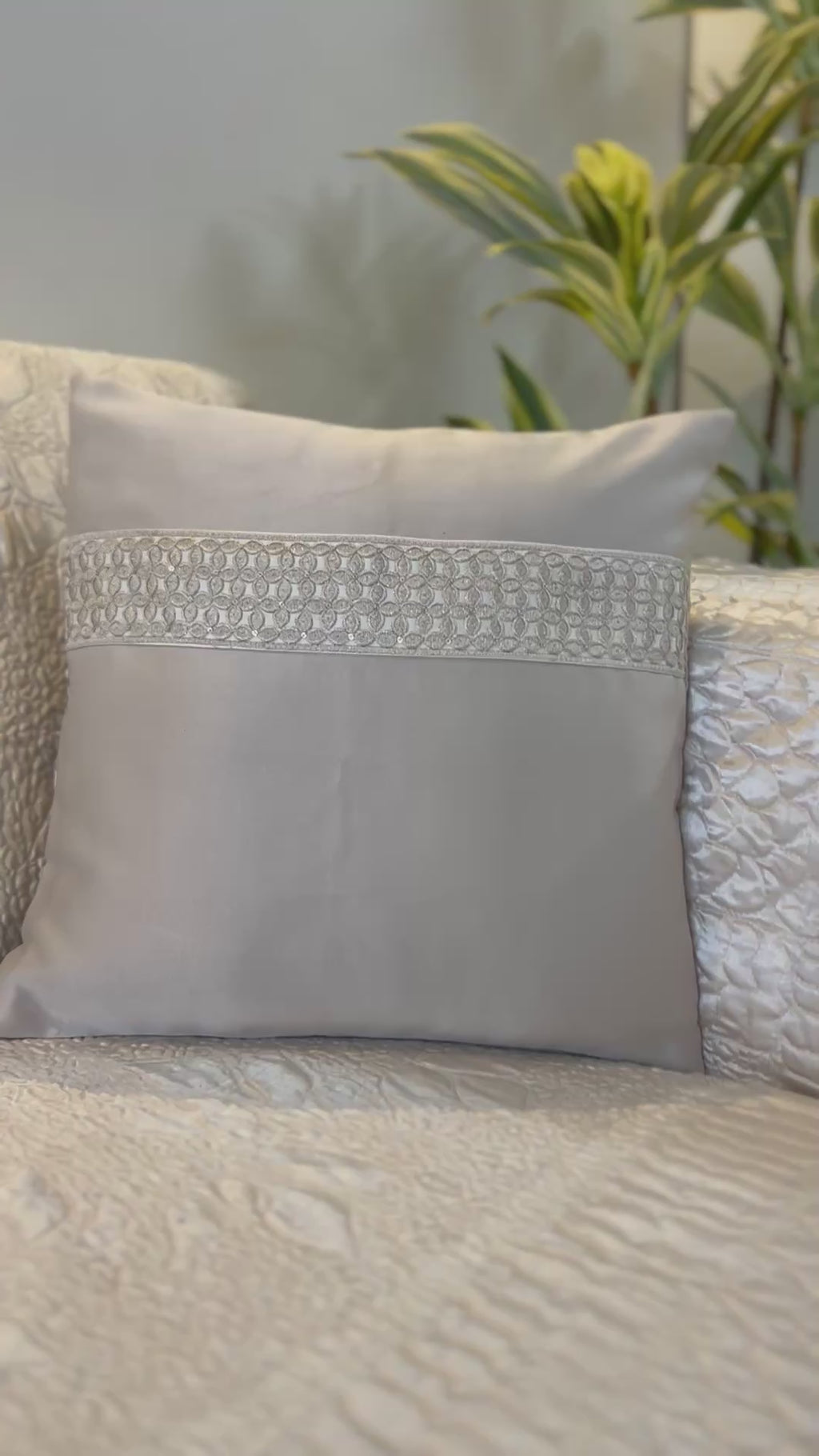 Creemoda Satin Cushion Cover with Embroidered Lace – 16x16 Inch Elegant Decorative Pillow